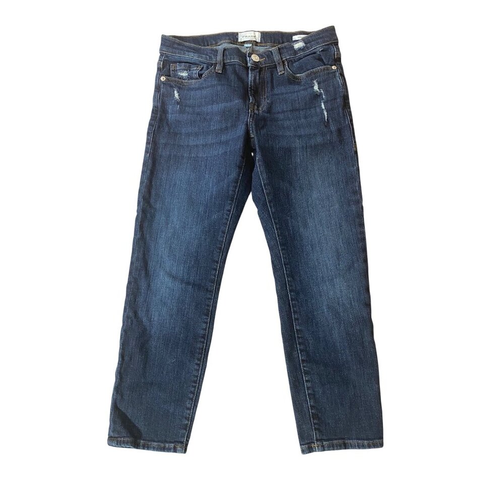 Frame Le Garçon Crop Jeans Dark Wash Distressed Size 25